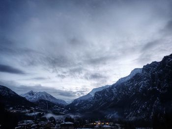 Scenic view of snowcapped mountains against sky