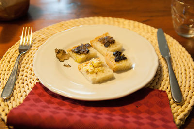 Close-up of food in plate on table