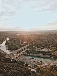 High angle view of bridge over river against sky