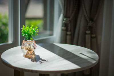 Close-up of flower vase on table