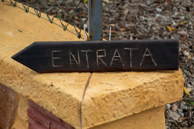 Close-up of text on wall