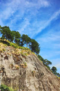 Low angle view of rock formations against sky