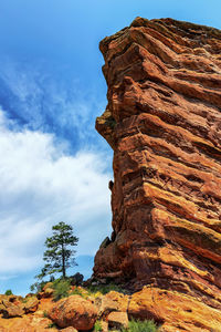 Low angle view of rock formation against sky