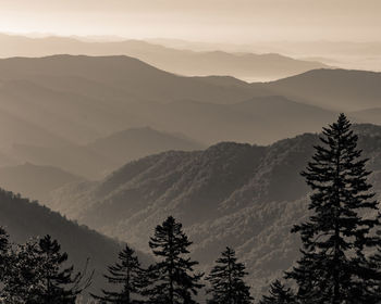 Scenic view of mountains against sky during sunset