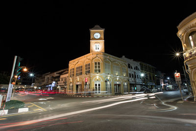 Light trails on city street at night