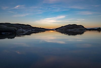 Scenic view of lake against sky during sunset