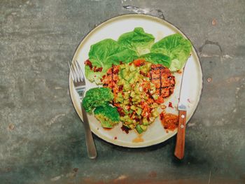 High angle view of vegetables in container