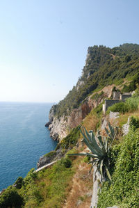 Scenic view of sea against clear sky