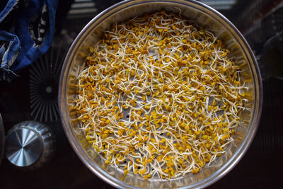 High angle view of rice in bowl