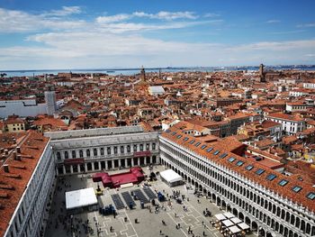 High angle view of townscape against sky