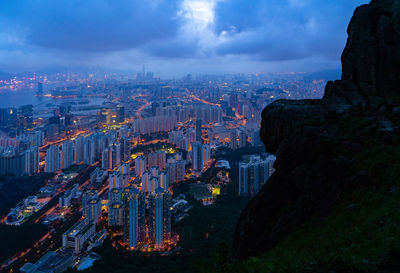 High angle view of buildings in city