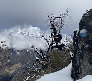 Snow on mountain against sky