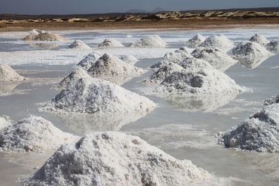 Scenic view of snow covered beach