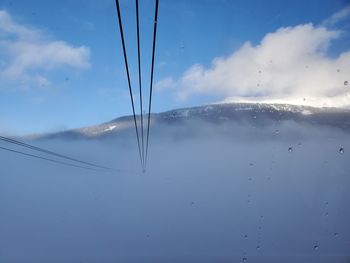 Low angle view of snow on mountain against sky