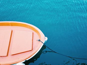 High angle view of boat moored on lake