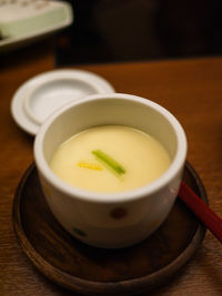 Close-up of soup in bowl on table