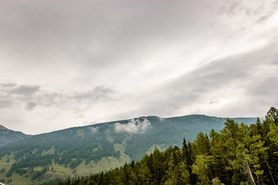 Scenic view of mountains against gloomy sky