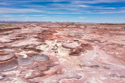 Mars research station area in desert near hanksville at sunrise. utah. aerial photo