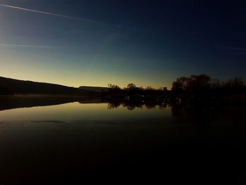 Scenic view of lake against sky at sunset