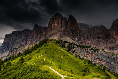 Scenic view of rocky mountains against sky