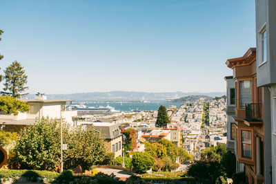 View of residential district with sea in background