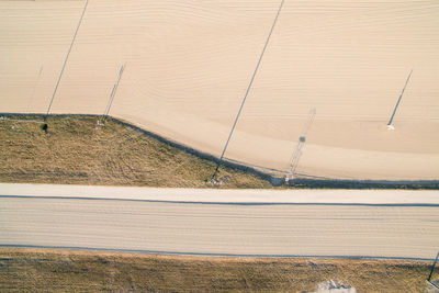 Aerial view of horseracing track on sunny day