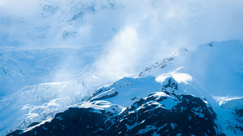 Aerial view of snowcapped mountains against sky