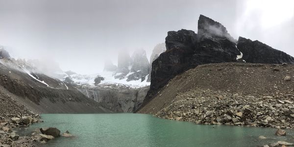 Panoramic view of lake and mountains against sky