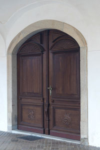Closed door of building