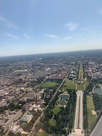 High angle view of buildings against sky