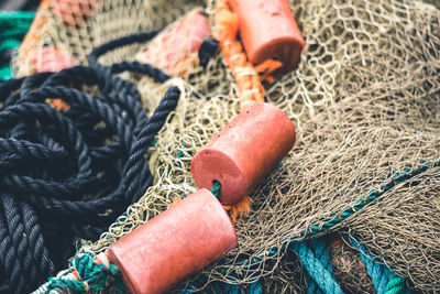 High angle view of fishing net