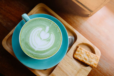 High angle view of coffee on table