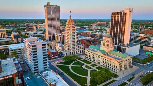 High angle view of buildings in city