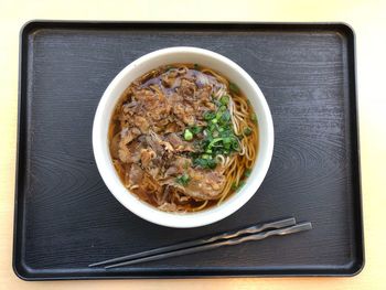 Directly above shot of food in bowl on table