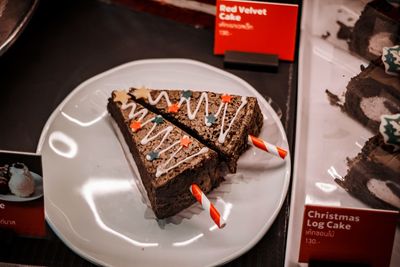 Close-up of cake in plate on table