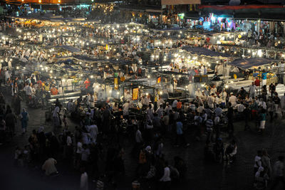 High angle view of crowd at night