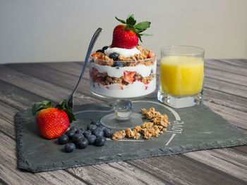 High angle view of breakfast on table