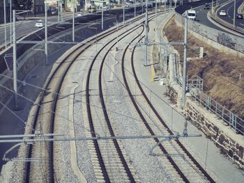 High angle view of railroad tracks