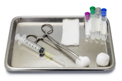 Close-up of objects on table against white background