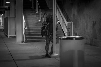 Man walking on building