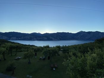 High angle view of lake against clear sky