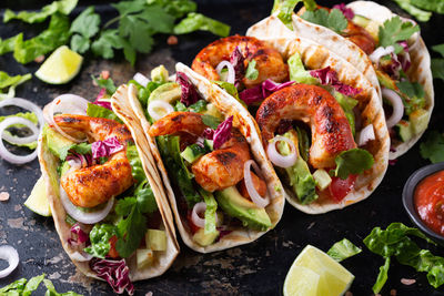 High angle view of food on table