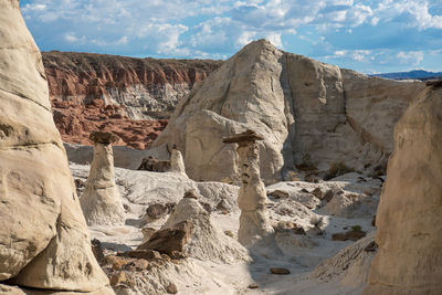 View of rock formations against cloudy sky