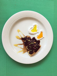 High angle view of breakfast served on table