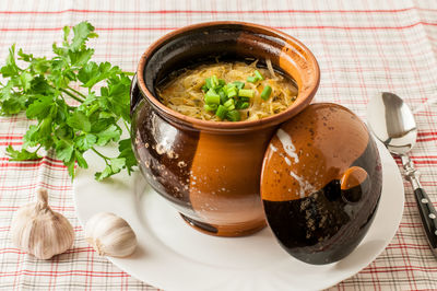 Close-up of food in plate on table