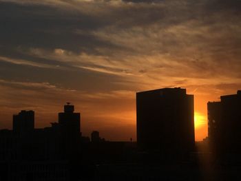 Silhouette buildings against sky during sunset