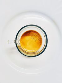 Directly above shot of coffee cup on white background