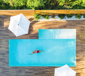 High angle view of blue umbrella