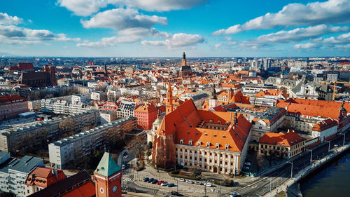 Wroclaw panorama, aerial view. cityscape of european city with modern architecture.