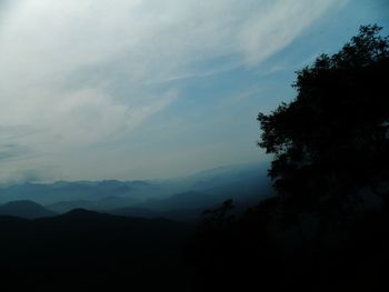 Scenic view of silhouette mountains against sky